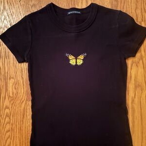 Brandy Melville black fitted tee with butterfly, one size